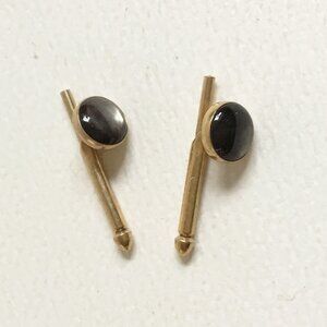 Vintage Swank Dark Gray Moonglow Opalescent Lucite Thermoset Round Shirt Studs